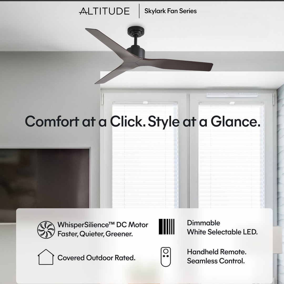 Skylark 52 in Matter Smart Ceiling Fan Without Light in Matte Black / Dark Brown — feature overview