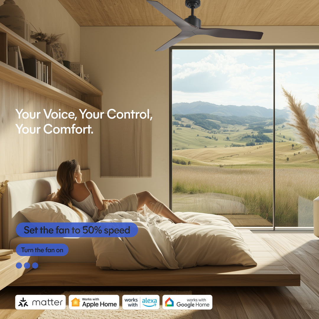 Skylark 52 in Matter Smart Ceiling Fan Without Light in Matte Black / Dark Brown — Matter smart-home compatibility