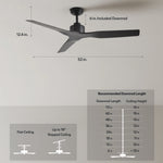Load image into Gallery viewer, Skylark 52 in Matter Smart Ceiling Fan Without Light in Matte Black — dimensions, downrod and sloped-ceiling fit
