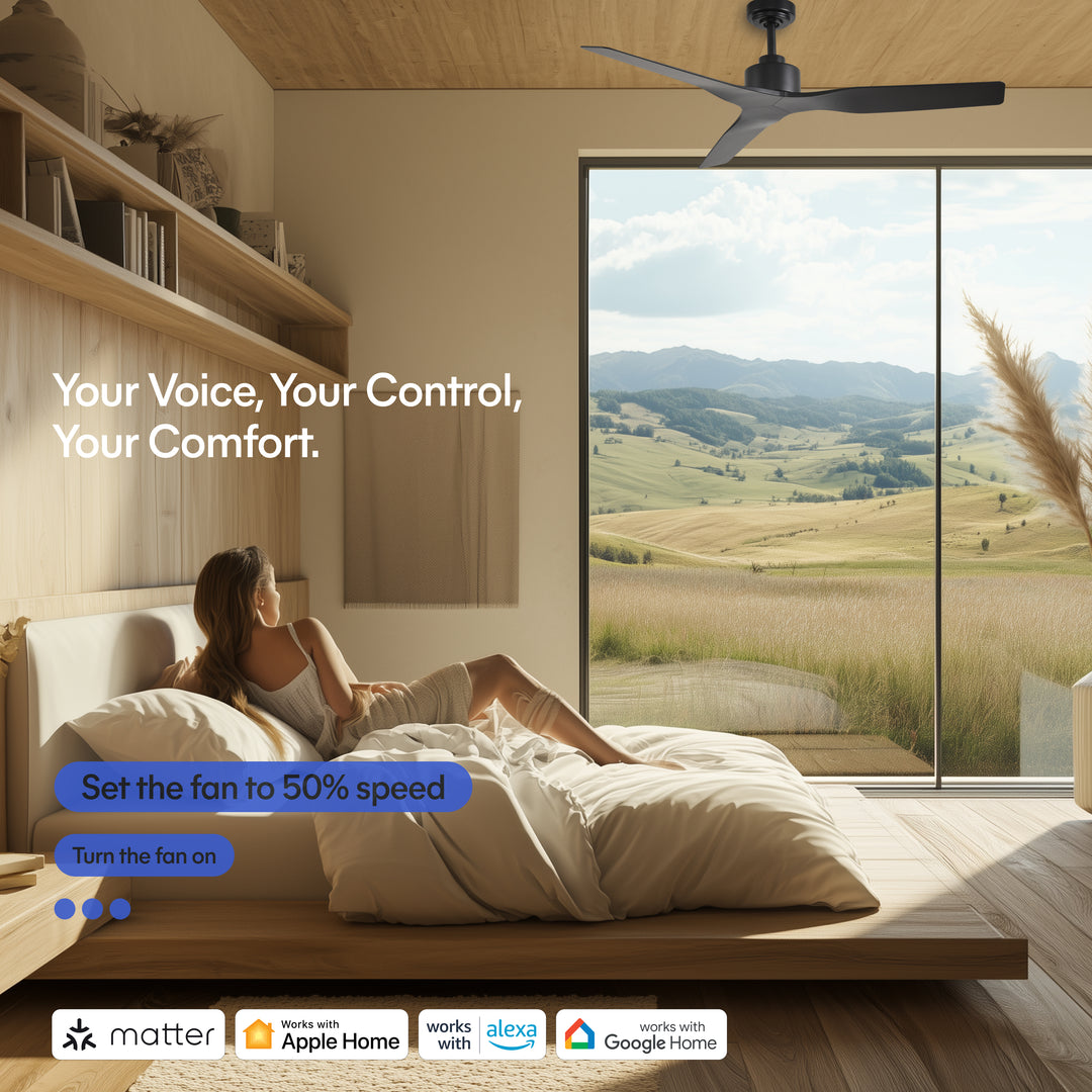 Skylark 52 in Matter Smart Ceiling Fan Without Light in Matte Black — Matter smart-home compatibility
