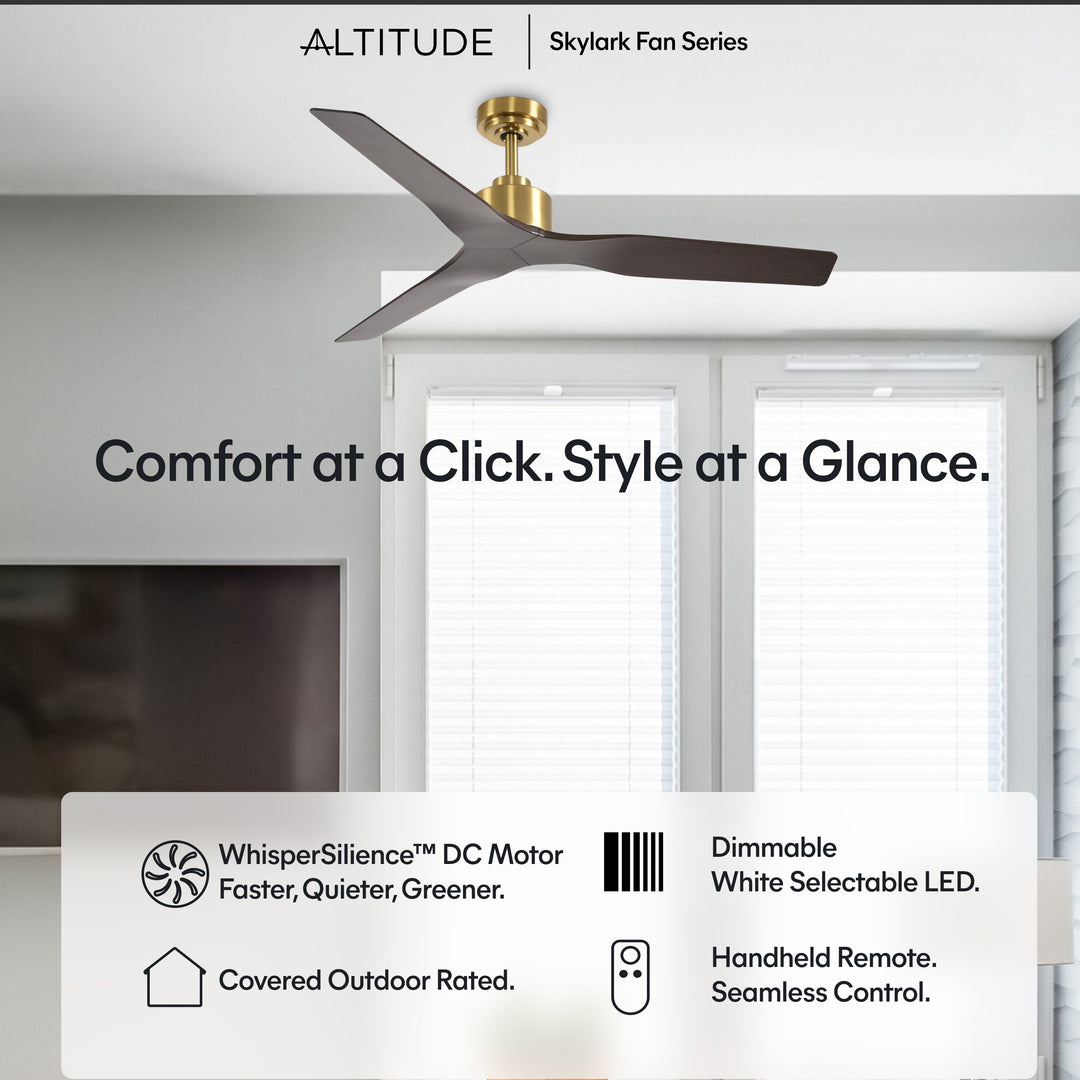 Skylark 52 in Matter Smart Ceiling Fan Without Light in Matte Champagne / Dark Brown — feature overview