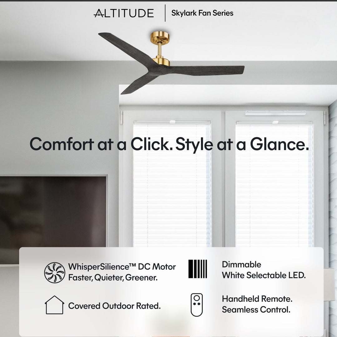 Skylark 52 in Matter Smart Ceiling Fan Without Light in Matte Champagne / Slate Oak — feature overview