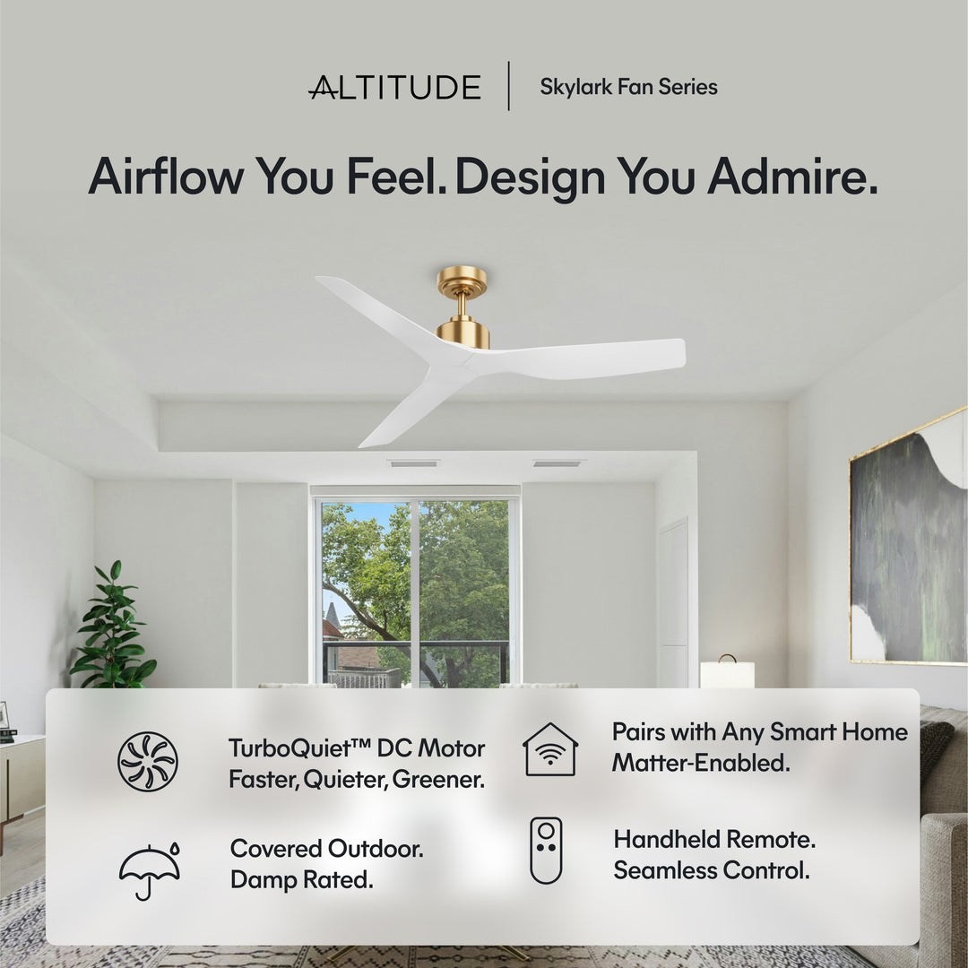 Skylark 52 in Matter Smart Ceiling Fan Without Light in Matte Champagne / Matte White — feature overview
