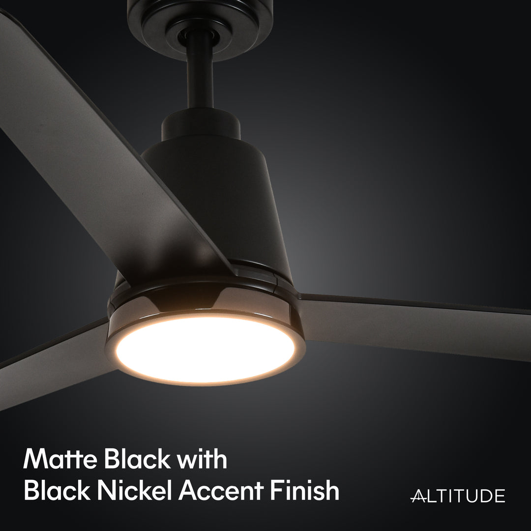 Solo 52 in Covered Outdoor Ceiling Fan with Light in Matte Black — finish and material detail