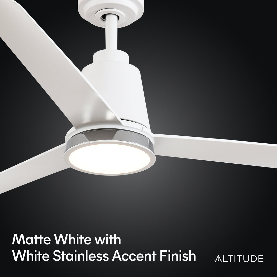 Solo 52 in Covered Outdoor Ceiling Fan with Light in Matte White — finish and material detail