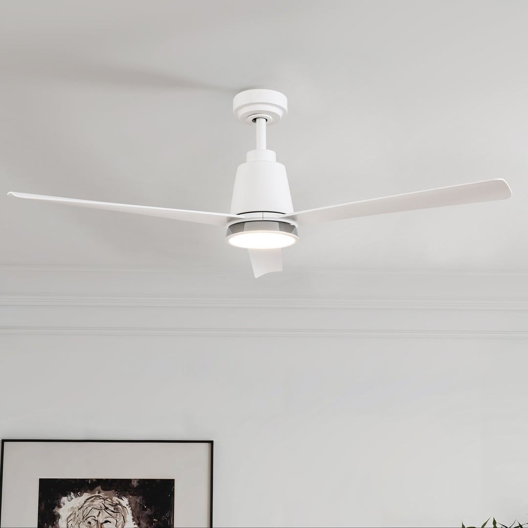 Solo 52 in Covered Outdoor Ceiling Fan with Light in Matte White — in-room lifestyle view