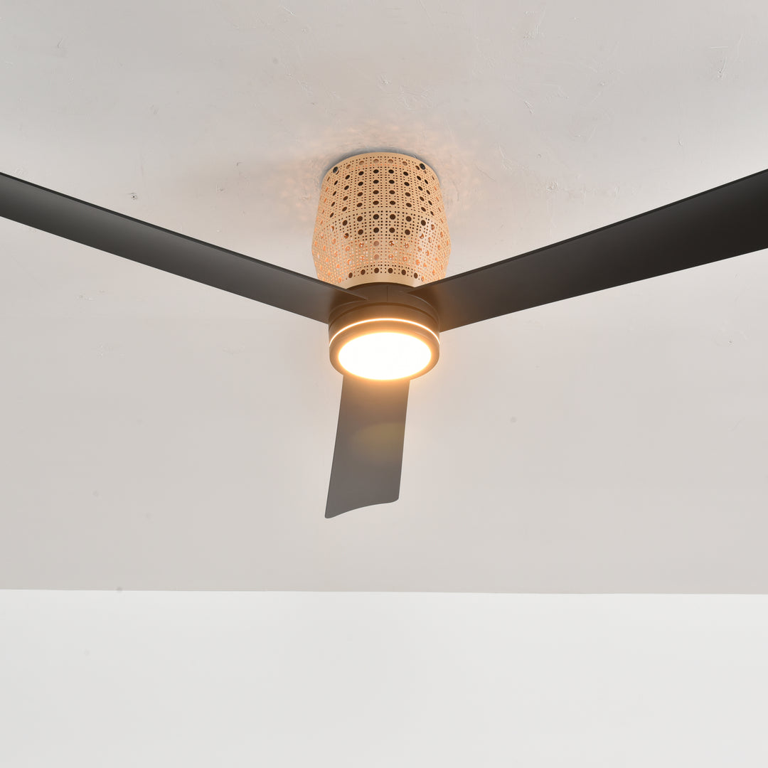 Banyan 52 in Matter Smart Rattan Ceiling Fan with Light in Matte Black / Natural Rattan — light hardware detail