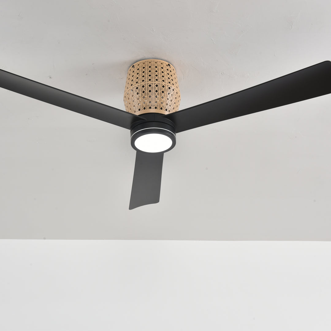 Banyan 52 in Matter Smart Rattan Ceiling Fan with Light in Matte Black / Natural Rattan — in-room lifestyle view