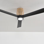 Load image into Gallery viewer, Banyan 52 in Matter Smart Rattan Ceiling Fan with Light in Matte Black / Natural Rattan — in-room lifestyle view
