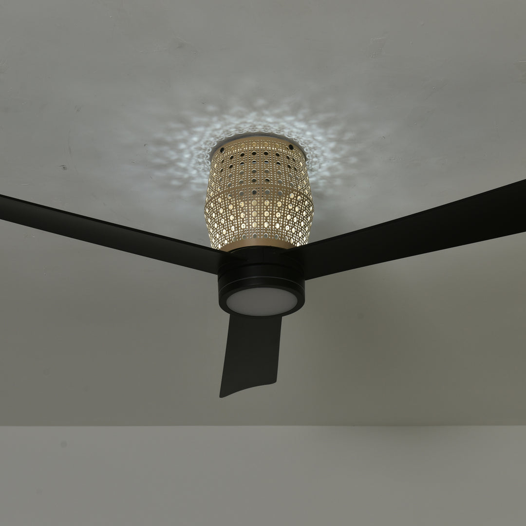 Banyan 52 in Matter Smart Rattan Ceiling Fan with Light in Matte Black / Natural Rattan — in-room lifestyle view