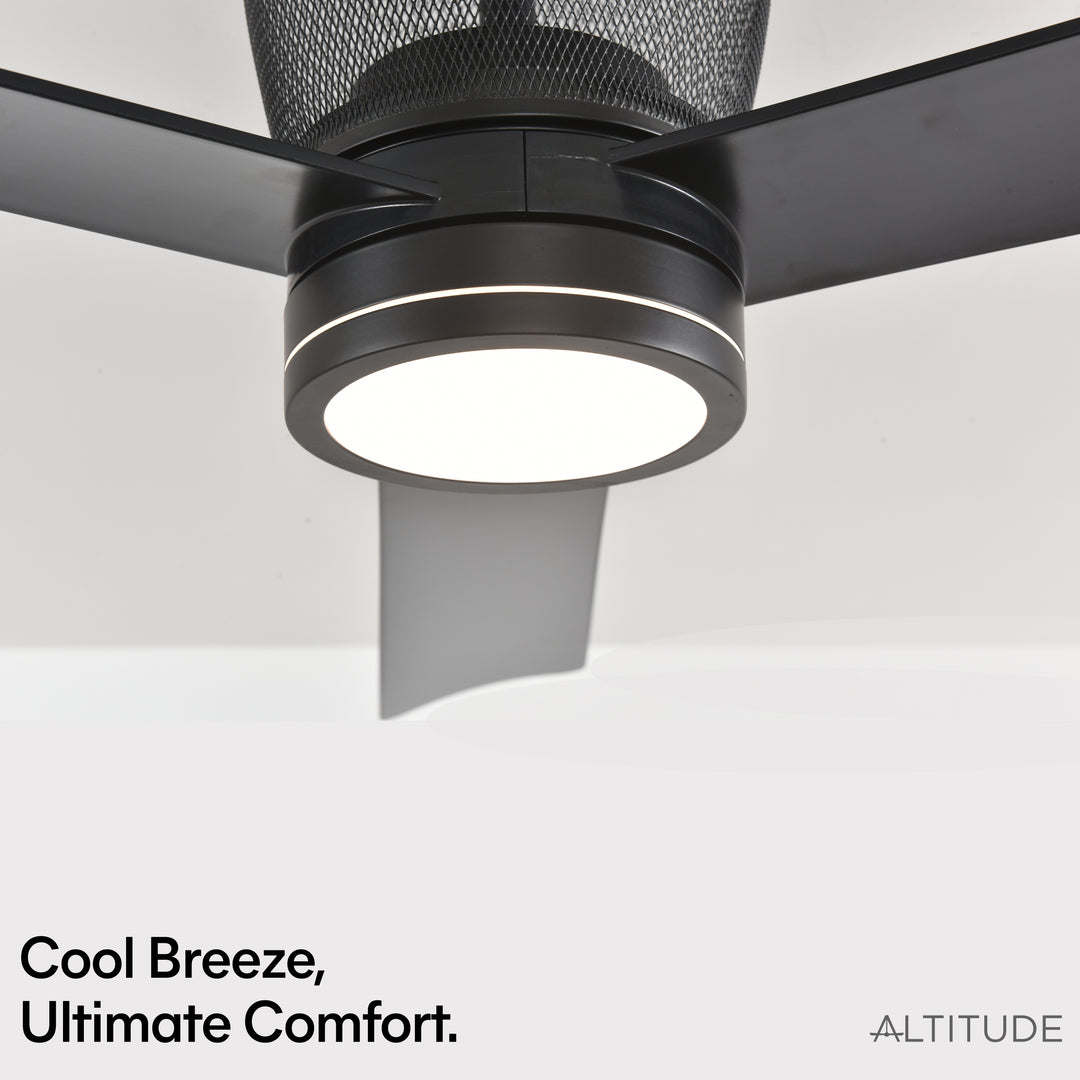 Moxy 52 in Matter Smart Cage Ceiling Fan with Light in Matte Black — light hardware detail