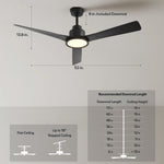 Load image into Gallery viewer, Trinity 52 in Matter Smart Ceiling Fan with Light in Matte Black — dimensions, downrod and sloped-ceiling fit
