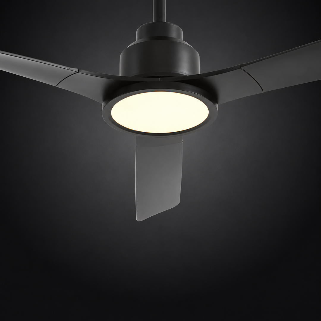 Trinity 52 in Matter Smart Ceiling Fan with Light in Matte Black — light hardware detail