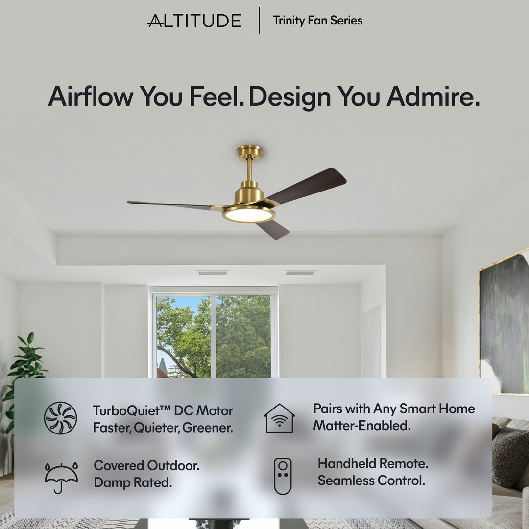 Trinity 52 in Matter Smart Ceiling Fan with Light in Matte Champagne / Dark Bronze — feature overview
