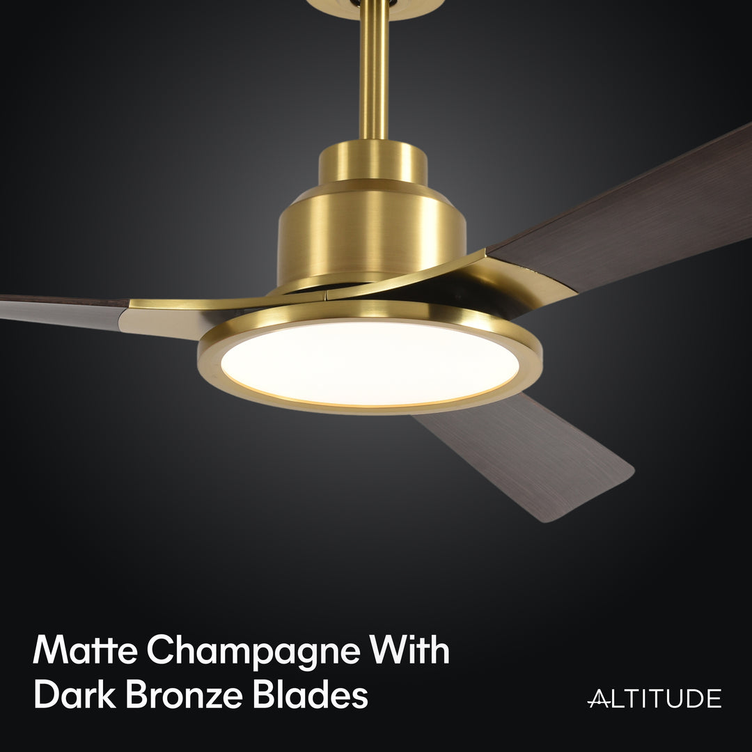 Trinity 52 in Matter Smart Ceiling Fan with Light in Matte Champagne / Dark Bronze — finish and material detail