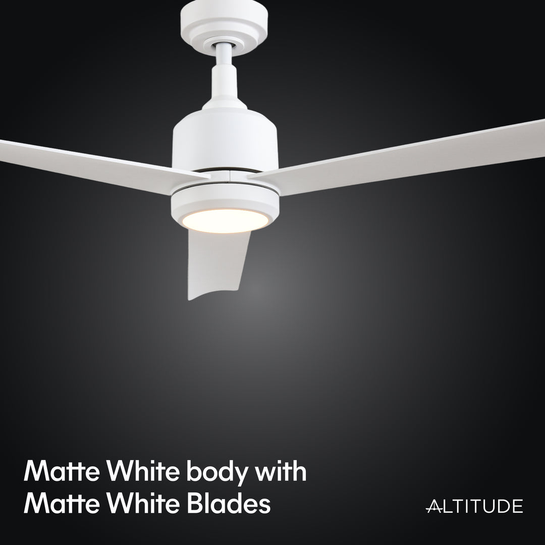 Troy 60 in Covered Outdoor Ceiling Fan with Light in Matte White — finish and material detail