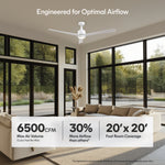 Load image into Gallery viewer, Troy 60 in Covered Outdoor Ceiling Fan with Light in Matte White — airflow and room coverage
