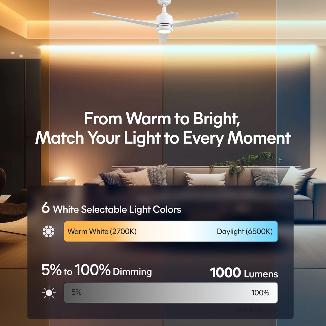 Troy 60 in Covered Outdoor Ceiling Fan with Light in Matte White — lighting, colour temperature and lumens