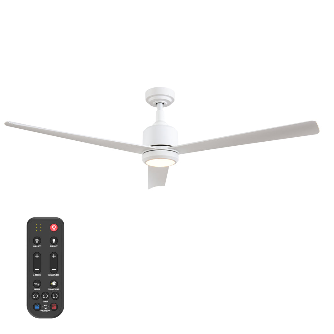 Troy 60 in Covered Outdoor Ceiling Fan with Light in Matte White — remote, control and pull chain