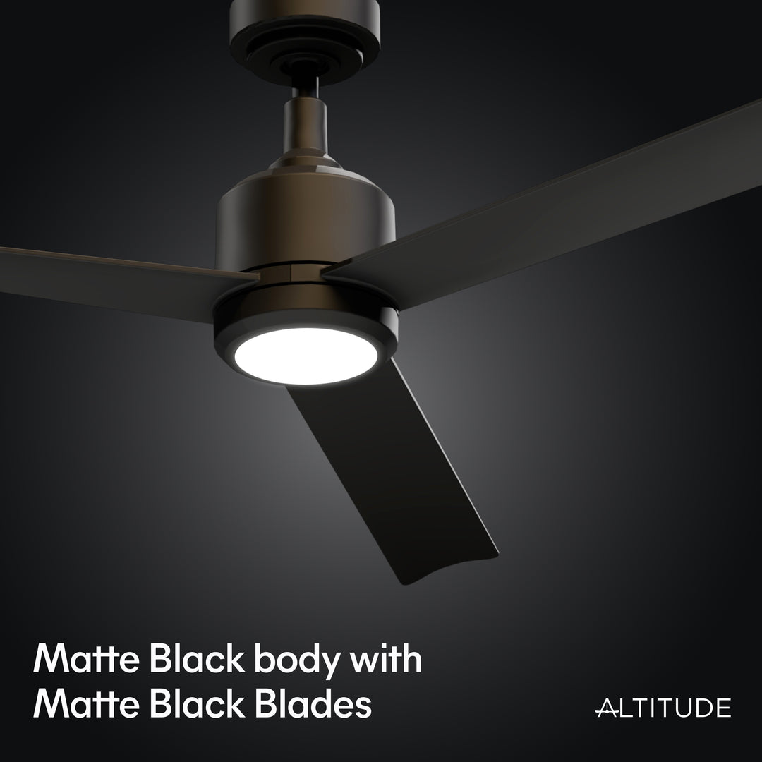 Troy 60 in Covered Outdoor Ceiling Fan with Light in Matte Black — finish and material detail
