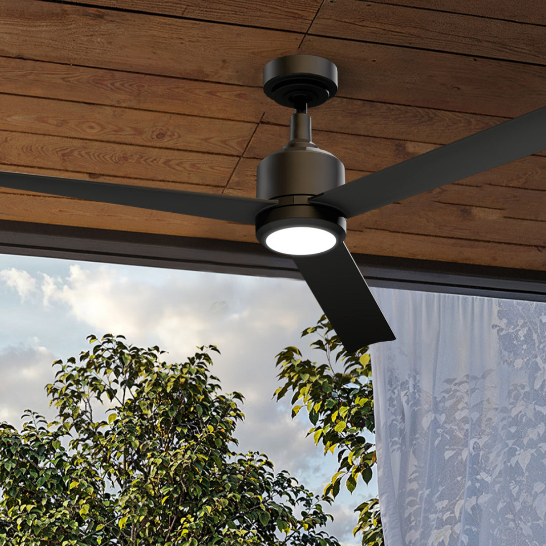 Troy 60 in Covered Outdoor Ceiling Fan with Light in Matte Black — in-room lifestyle view