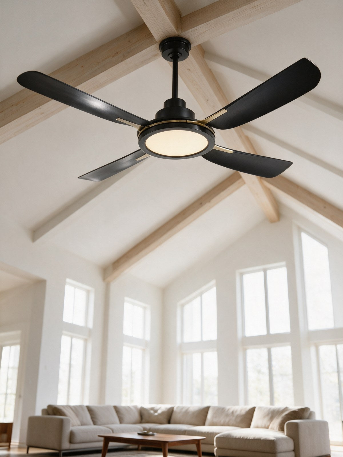 Sakai ceiling fan in a vaulted great room